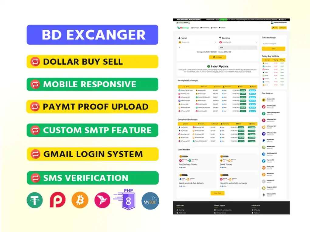 BDExchanger || PHP Script for Dollar Buy Sell or Currency Exchange, Money Exchanger